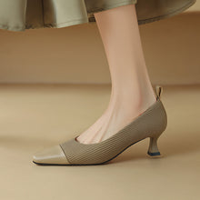 Load image into Gallery viewer, Apricot-Frabrics-High-Heels-with-Leather-Toe-Cap-model-shots