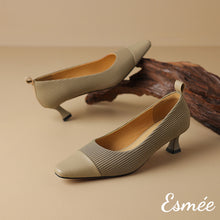 Load image into Gallery viewer, Apricot-Frabrics-High-Heels-with-Leather-Toe-Cap-product-shots