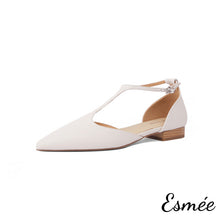 將圖片載入圖庫檢視器 Beige-Leather-Flat-T-Straps-product-shots-white-background