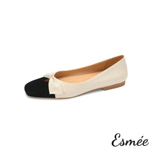 Load image into Gallery viewer, Leather Flats with Black Toe Cap and Bow Knot
