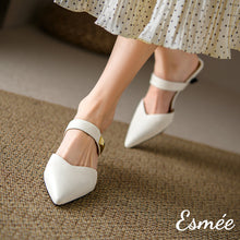 將圖片載入圖庫檢視器 Beige-Leather-High-Heel-Mules-with-Metal-Buckle-Design-model-shots