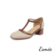 將圖片載入圖庫檢視器 Beige-Leather-High-Heel-T-Straps-Sandals-with-Dual-Color-Design-product-shots-white-background