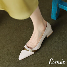 將圖片載入圖庫檢視器 Beige-Leather-High-Heels-with-Special-Cut-Out-Design-model-shots