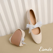 Load image into Gallery viewer, Beige-Leather-Maryjanes-with-Bow-Knot-Design-product-shots