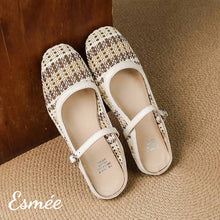 Load image into Gallery viewer, Beige-Leather-Mules-with-Knitting-Design-product-shots