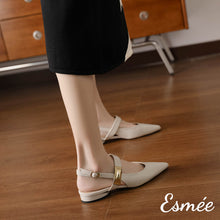 將圖片載入圖庫檢視器 Beige-Leather-Slingback-with-Metal-Buckle-Design-model-shots