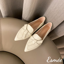 Load image into Gallery viewer, Beige-leather-pointed-toe-loafers-with-artful-knots-product-shots