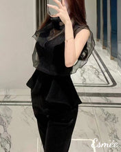 Load image into Gallery viewer, Black-Cotton-Blouse-with-Chiffon-Design-model-shots