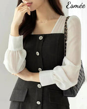 將圖片載入圖庫檢視器 Black-Cotton-One-Piece-with-Tulle-Sleeves-model-shots-2
