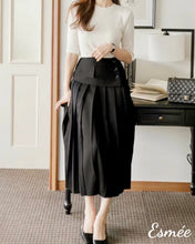 將圖片載入圖庫檢視器 Black-Cotton-Pleaded-Long-Dress-with-Waist-Flap-and-Button-Design-model-shots