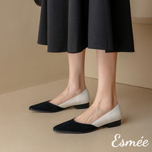 Load image into Gallery viewer, Black-Dual-Color-Leather-Low-Heels-with-D_Orsay-Design-model-shots