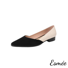 Load image into Gallery viewer, Black-Dual-Color-Leather-Low-Heels-with-D_Orsay-Design-product-shots-white-background