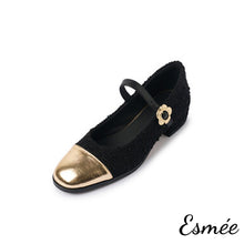 Load image into Gallery viewer, Black-Fabrics-Maryjanes-with-Flower-Buckle-product-shots-white-background