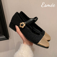 Load image into Gallery viewer, Black-Fabrics-Maryjanes-with-Flower-Buckle-product-shots