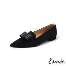 Load image into Gallery viewer, Black-Horsehair-Pointed-Loafers-with-Bow-Knot-Design-product-shots-white-background