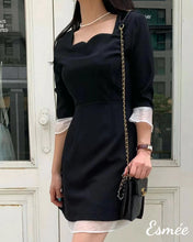 將圖片載入圖庫檢視器 Black-Korean-Cotton-One-Piece-with-Chiffon-Layering-Detail-model-shots-1