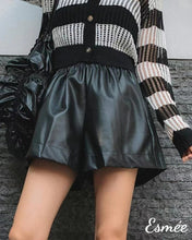Load image into Gallery viewer, Black-Korean-Synthetic-Leather-Short-Pants-with-Ribbon-Band-model-shots