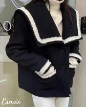 將圖片載入圖庫檢視器 Black-Korean-Tweed-Fabrics-Oversized-Blazer-with-Contrast-Textured-Border-Design-model-shots-1