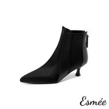 Load image into Gallery viewer, Black-Leather-Ankle-Boots-with-Horsehair-Design-product-shots-white-background