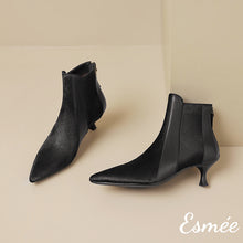 Load image into Gallery viewer, Black-Leather-Ankle-Boots-with-Horsehair-Design-product-shots