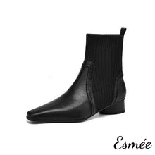 將圖片載入圖庫檢視器 Black-Leather-Ankle-Boots-with-Sock-Tube-Design-product-shots-white-background