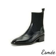 將圖片載入圖庫檢視器 Black-Leather-Ankle-Boots-with-Sock-Tube-Design-product-shots-white-background