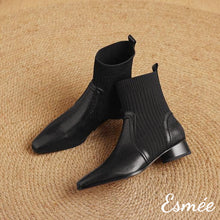 將圖片載入圖庫檢視器 Black-Leather-Ankle-Boots-with-Sock-Tube-Design-product-shots
