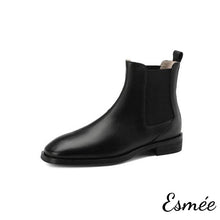 Load image into Gallery viewer, Black-Leather-Chelsea-Boots-with-Squared-Toe-Design-product-shots-white-background