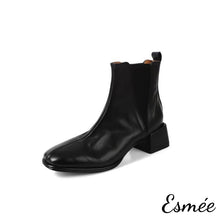 將圖片載入圖庫檢視器 Black-Leather-Chelsea-Boots-with-V-Shaped-Ribbon-and-Squared-Toe-Design-product-shots-white-background