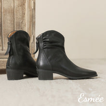 Load image into Gallery viewer, Black-Leather-Cowboy-Boots-with-Vassel-Zippers-product-shots