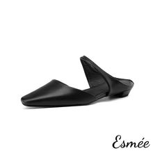 將圖片載入圖庫檢視器 Black-Leather-Flat-Mules-with-Straps-Design-product-shots-white-background