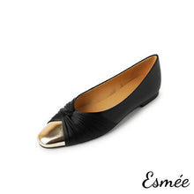 Load image into Gallery viewer, Black-Leather-Flats-with-Dual-Color-Toe-Cap-product-shots-white-background