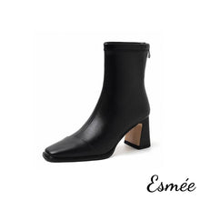將圖片載入圖庫檢視器 Black-Leather-High-Heel-Ankle-Boots-with-7-cm-Thin-Block-Heels-product-shots-white-background