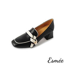 將圖片載入圖庫檢視器 Black-Leather-High-Heel-Loafers-with-Artful-Knots-product-shots-white-background