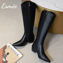 將圖片載入圖庫檢視器 Black-Leather-High-Heel-Long-Boots-with-Pointed-Toe-Design-product-shots