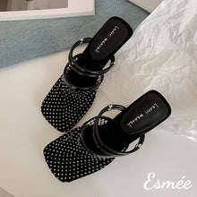 將圖片載入圖庫檢視器 Black-Leather-High-Heel-Mules-with-Net-Design-product-shots