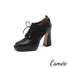 Load image into Gallery viewer, Black-Leather-High-Heel-Oxford-Shoes-with-2.5-cm-Platform-and-Fabrics-Design-product-shots-white-background