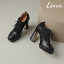 Load image into Gallery viewer, Black-Leather-High-Heel-Oxford-Shoes-with-2.5-cm-Platform-and-Fabrics-Design-product-shots