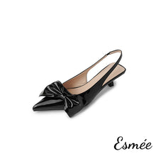 將圖片載入圖庫檢視器 Black-Leather-High-Heel-Sandals-with-Big-Bow-Knot-Design-product-shots-white-background