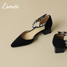 將圖片載入圖庫檢視器 Black-Leather-High-Heel-Sandals-with-Special-Ankle-Straps-and-Pointy-Toe-Design-product-shots