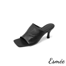 Load image into Gallery viewer, Black-Leather-High-Heel-Sandals-with-Stiletto-Heels-product-shots-white-background
