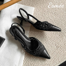 將圖片載入圖庫檢視器 Black-Leather-High-Heel-Slingback-with-Knitting-Design-product-shots