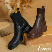 Load image into Gallery viewer, Black-Leather-High-Heel-Sock-Boots-product-shots