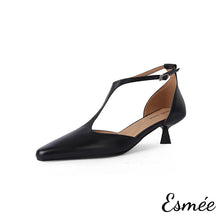 Load image into Gallery viewer, Black-Leather-High-Heel-T-Straps-product-shots-white-background