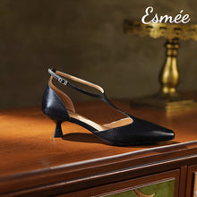 Load image into Gallery viewer, Black-Leather-High-Heel-T-Straps-product-shots