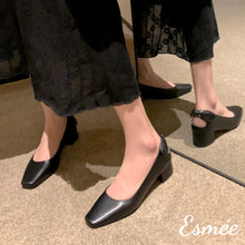 Load image into Gallery viewer, Black-Leather-High-Heels-with-Bow-Knot-Design-model-shots