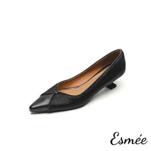 Load image into Gallery viewer, Black-Leather-High-Heels-with-Horsehair-Design-product-shots-white-background