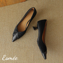 Load image into Gallery viewer, Black-Leather-High-Heels-with-Horsehair-Design-product-shots