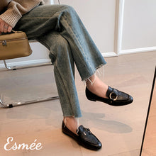 Load image into Gallery viewer, Black-Leather-Loafers-with-Circular-Buckle-model-shots