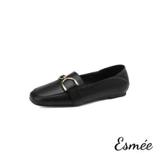 Load image into Gallery viewer, Black-Leather-Loafers-with-Double-D-Buckle-product-shots-white-background
